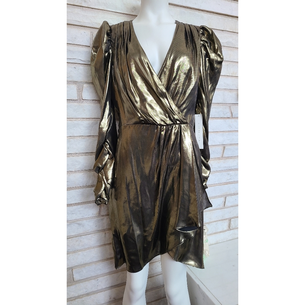 ML Monique Lhuillier Metallic Gold Cocktail Dress